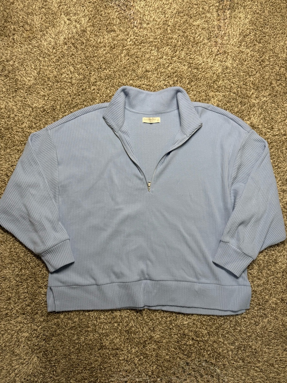Abercrombie & Fitch Lounge Collection Brushed Rib Oversized Half Zip Baby Blue - Picture 2 of 4